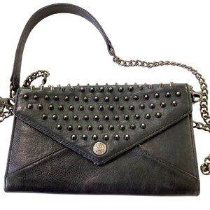 Rebecca Minkoff Black Leather Studded Crossbody Clutch Purse With Chain Strap &